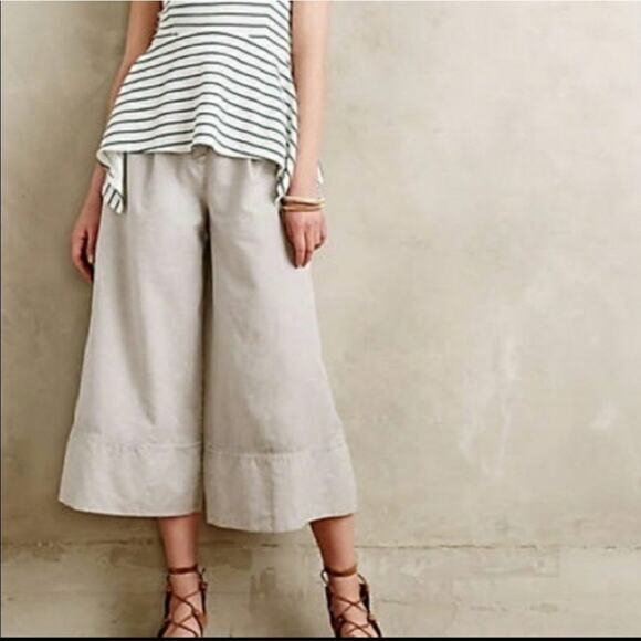 Anthropologie Cartonnier Wide Leg Linen Blend Cropped Pants - Picture 1 of 9
